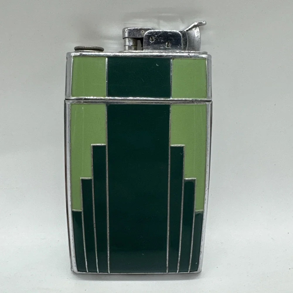 Art Deco Evans Cigarette Case Lighter Combo Green Enamel Trig-A-Lite